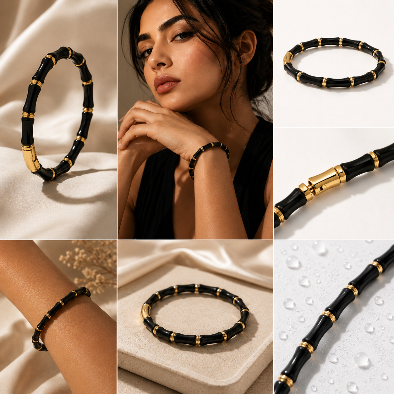 Evel eye Black Bamboo Bangle Bracelet
